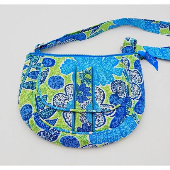 Vera Bradley Lizzy Crossbody Doodle Daisy Shoulder Bag Blue Green - Picture 1 of 12